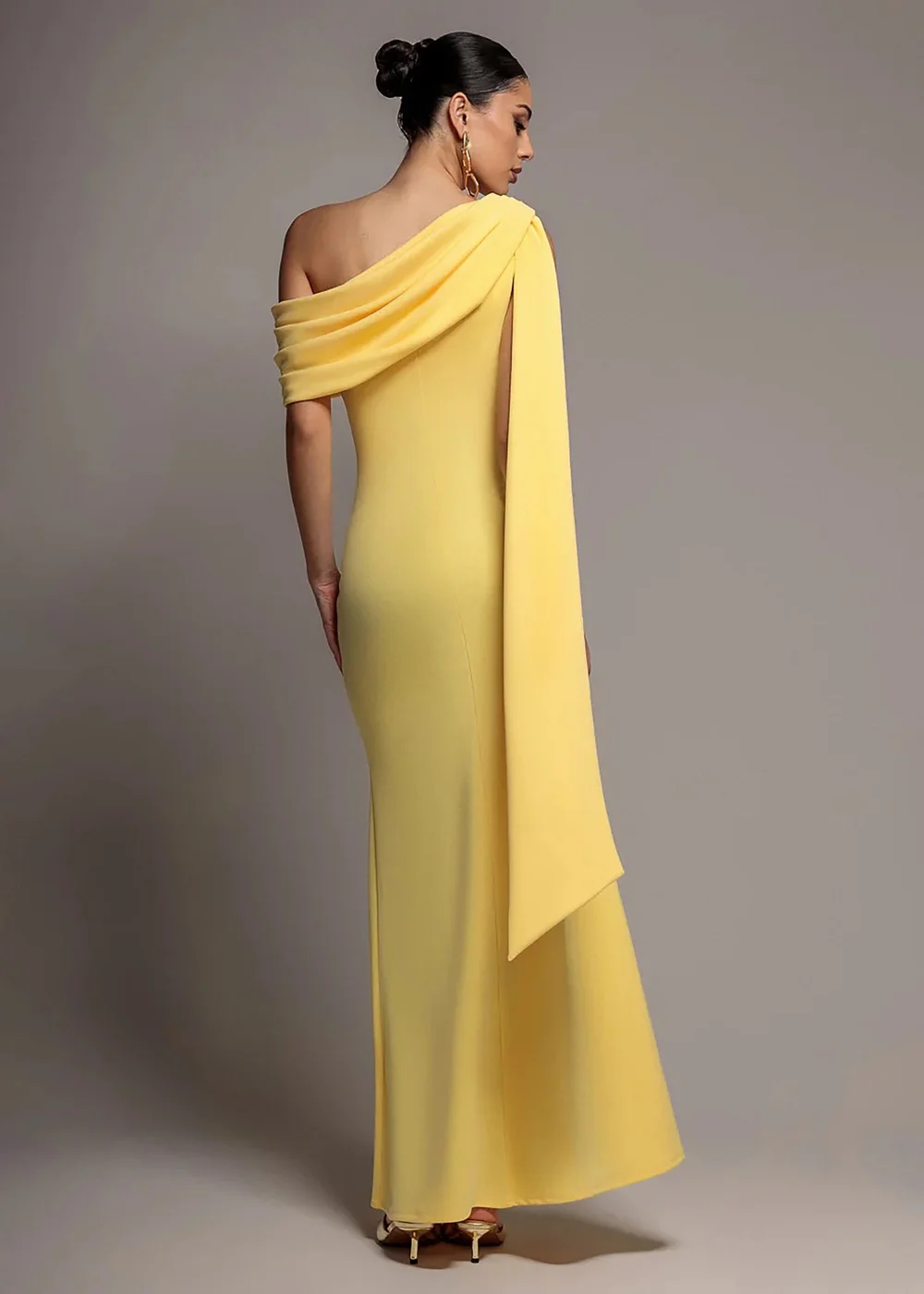 Goddiva Butter Yellow Sash One Shoulder Bardot Maxi Dress - 18 Image 2