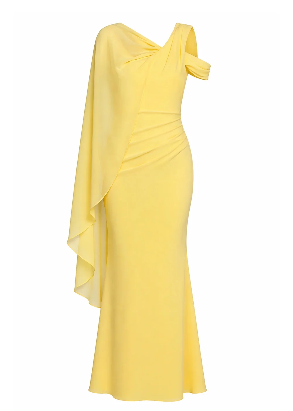 Goddiva Butter Yellow One Shoulder Chiffon Cape Crepe Maxi Dress - 16 Image 5