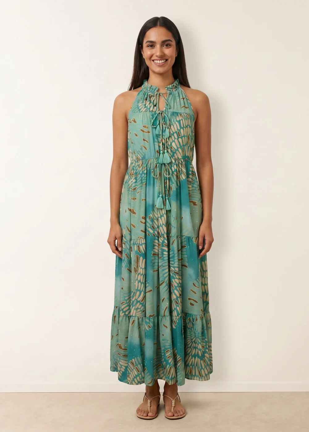 Blue Vanilla Aqua Diamante Tiered Tie Front Dress - M/L Image 2