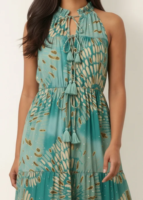 Blue Vanilla Aqua Diamante Tiered Tie Front Dress - M/L Image 3