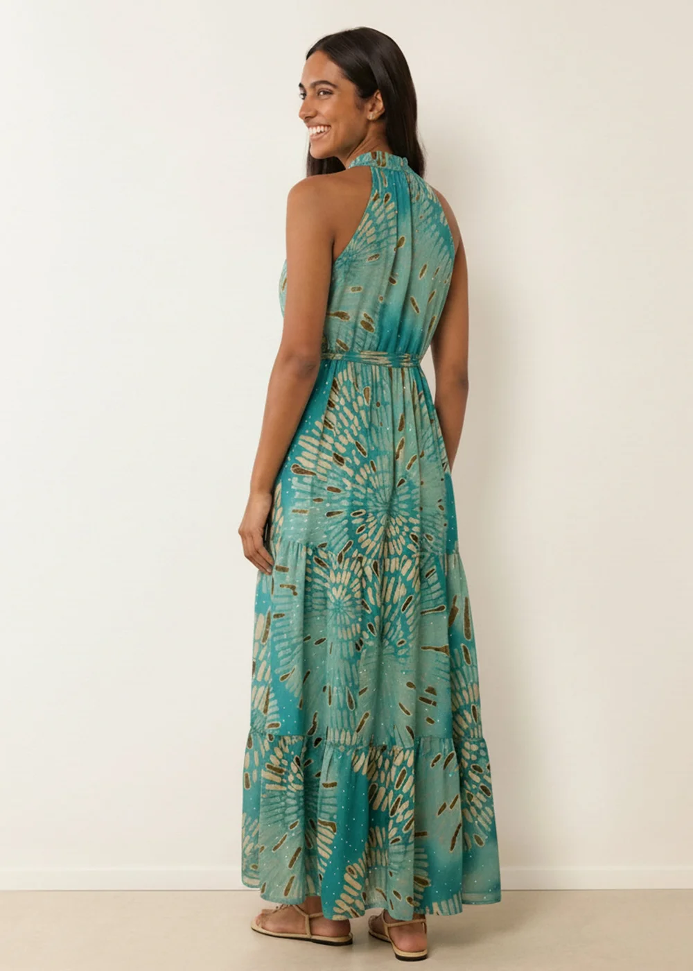 Blue Vanilla Aqua Diamante Tiered Tie Front Dress - M/L Image 4