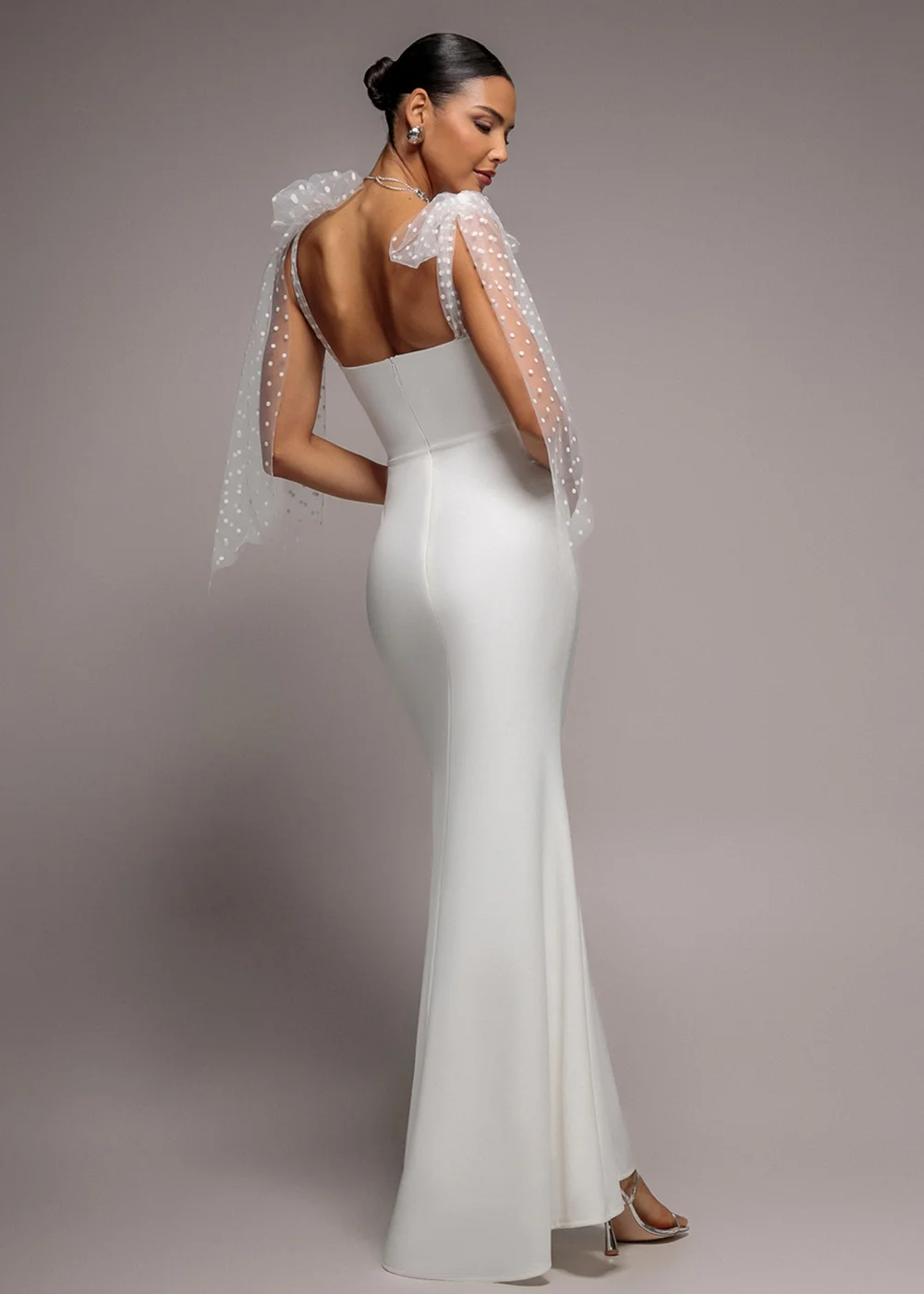 Goddiva White Scuba & Polka Mesh Bella Bow Multiway Maxi Dress - 14 Image 2