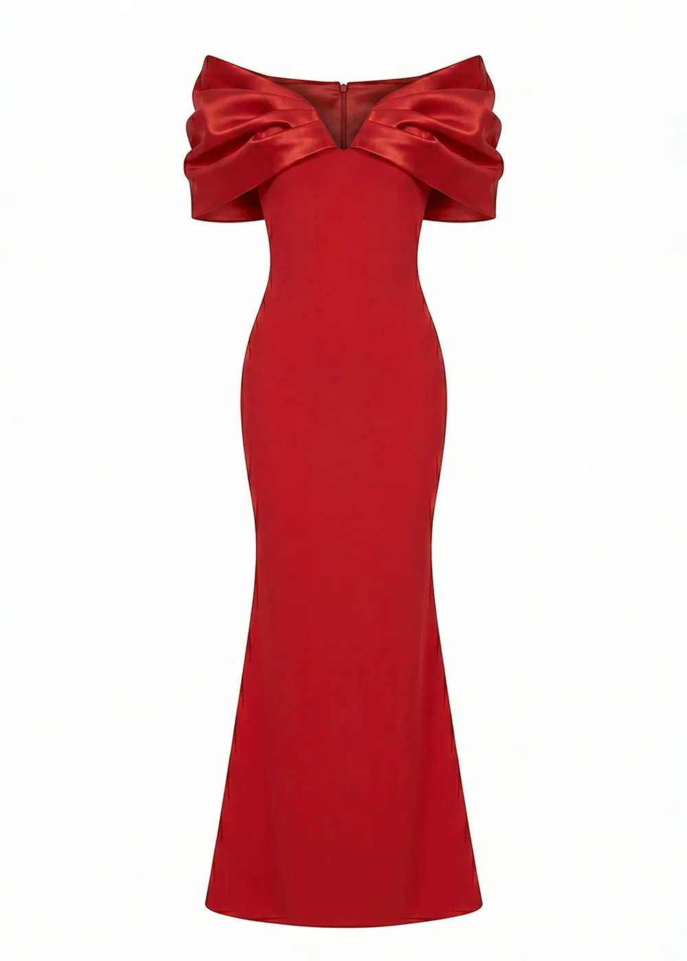 Goddiva Red Satin Plunge Neck Bardot Scuba Maxi Dress - 12 Image 5