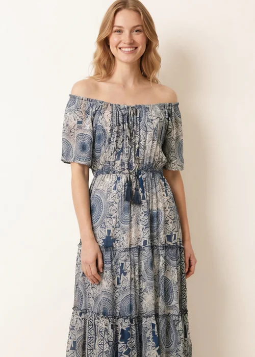 Blue Vanilla Navy Tie Front Bardot Maxi Dress - L/XL Image 3