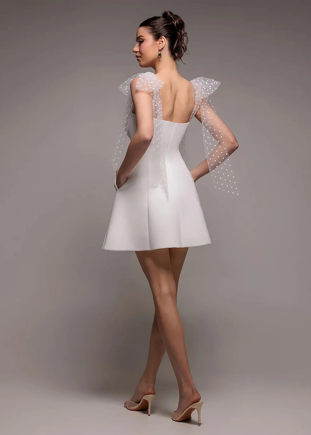 Goddiva White Scuba & Polka Mesh Bella Bow Multiway Skater Mini Dress - 14 Image 2