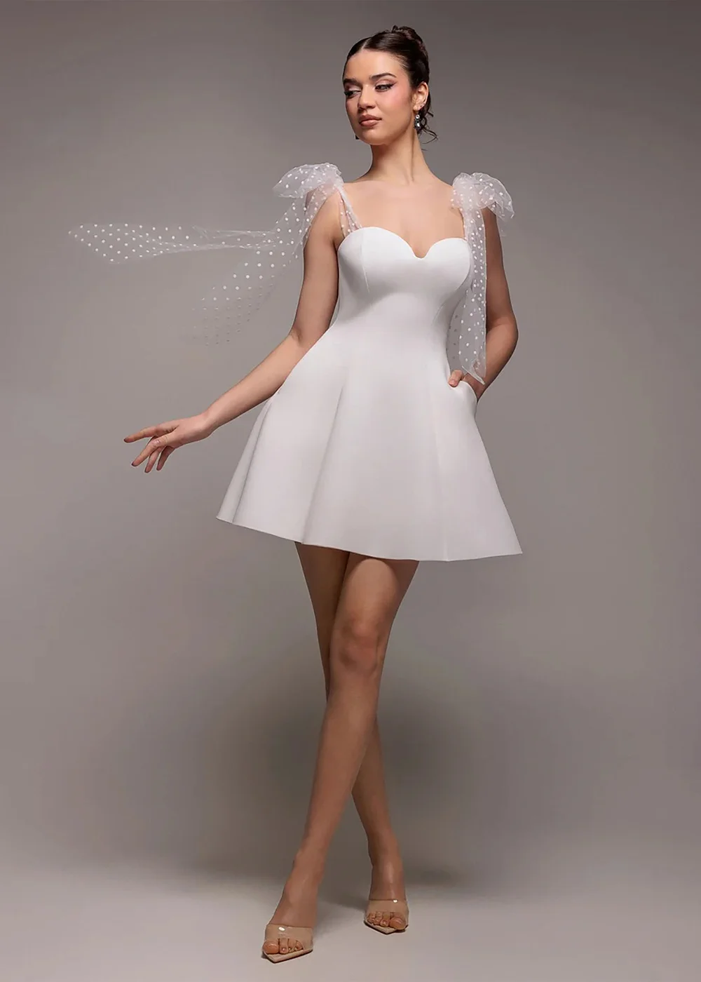 Goddiva White Scuba & Polka Mesh Bella Bow Multiway Skater Mini Dress - 14 Image 1