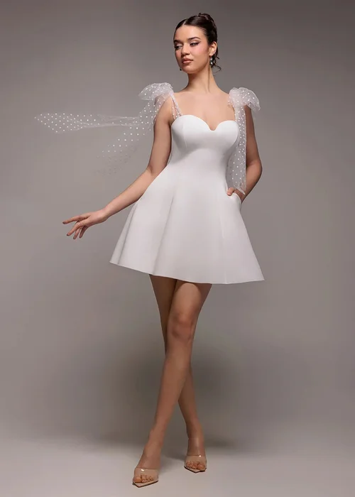 Goddiva White Scuba & Polka Mesh Bella Bow Multiway Skater Mini Dress - 14 Image 1