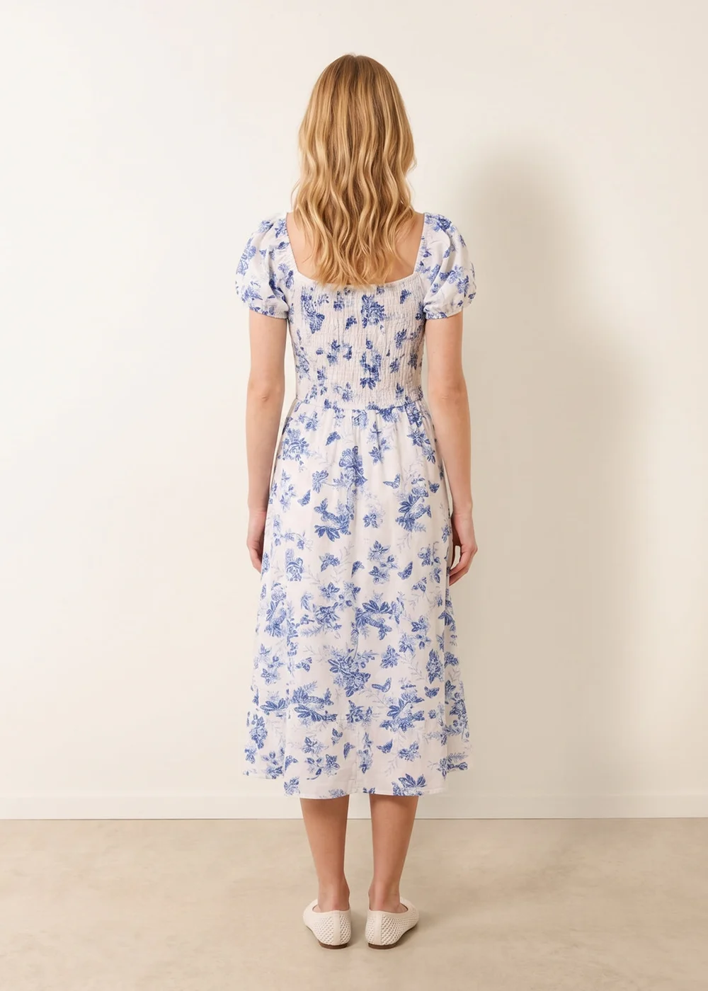 Blue Vanilla Blue Off The Shoulder Puff Sleeve Shirred Print Dress - XL Image 4