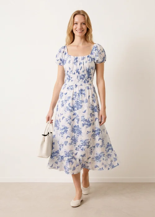 Blue Vanilla Blue Off The Shoulder Puff Sleeve Shirred Print Dress - XL Image 1