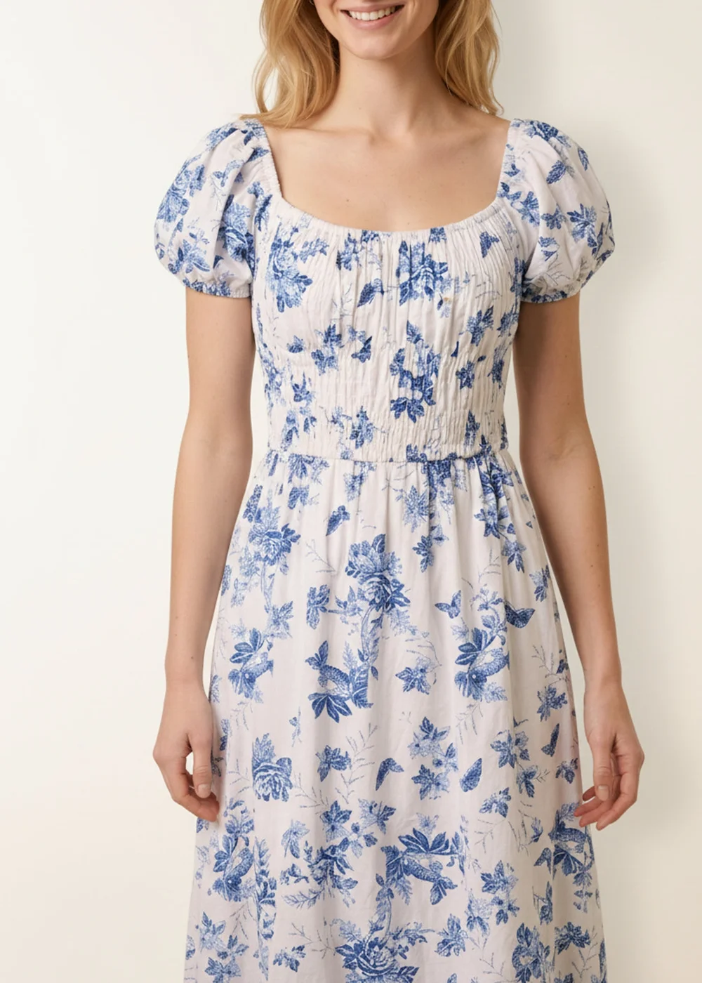 Blue Vanilla Blue Off The Shoulder Puff Sleeve Shirred Print Dress - XL Image 3