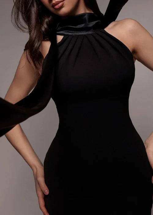 Goddiva Black Satin Multi Tie Halterneck Maxi Dress - 18 Image 3