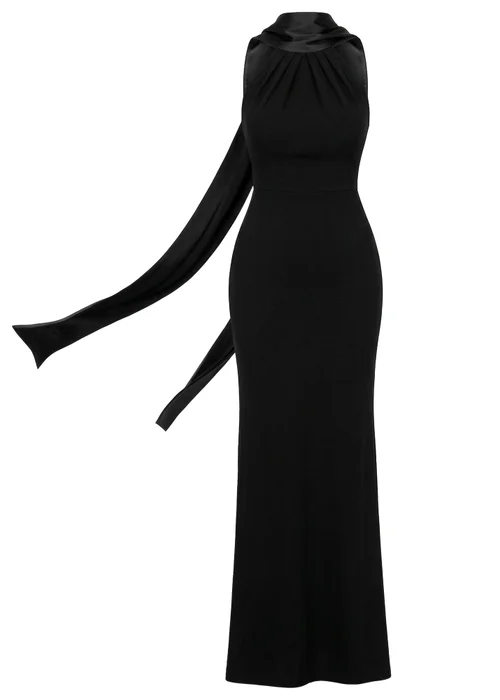 Goddiva Black Satin Multi Tie Halterneck Maxi Dress - 18 Image 5
