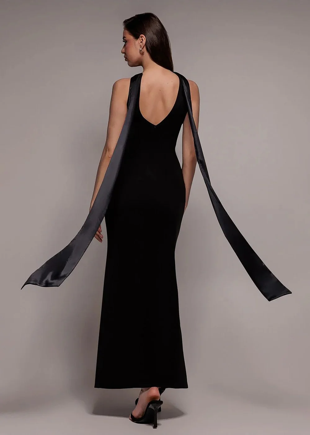 Goddiva Black Satin Multi Tie Halterneck Maxi Dress - 18 Image 2