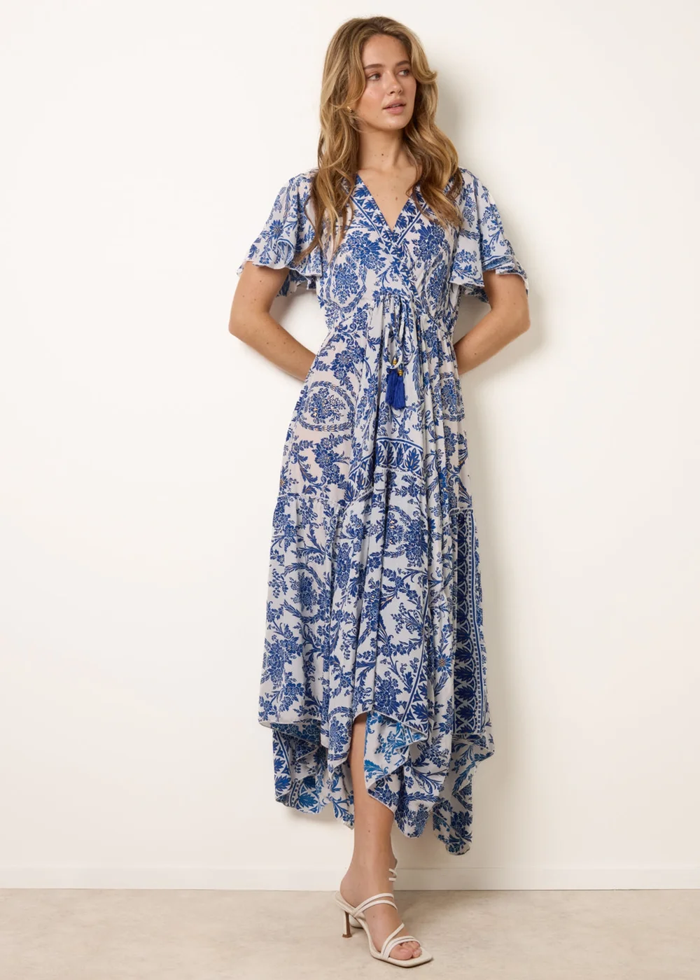 Blue Vanilla Navy Asymmetric Hem Wrap Dress - S/M Image 1