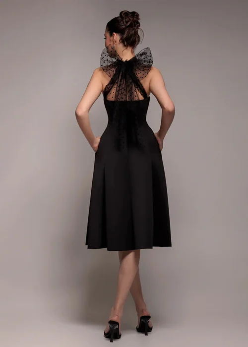 Goddiva Black Scuba & Polka Mesh Bella Bow Multiway A Line Midi Dress - 16 Image 2