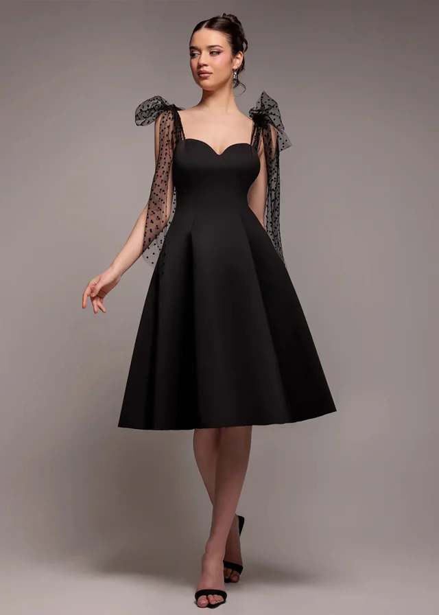Goddiva Black Scuba & Polka Mesh Bella Bow Multiway A Line Midi Dress