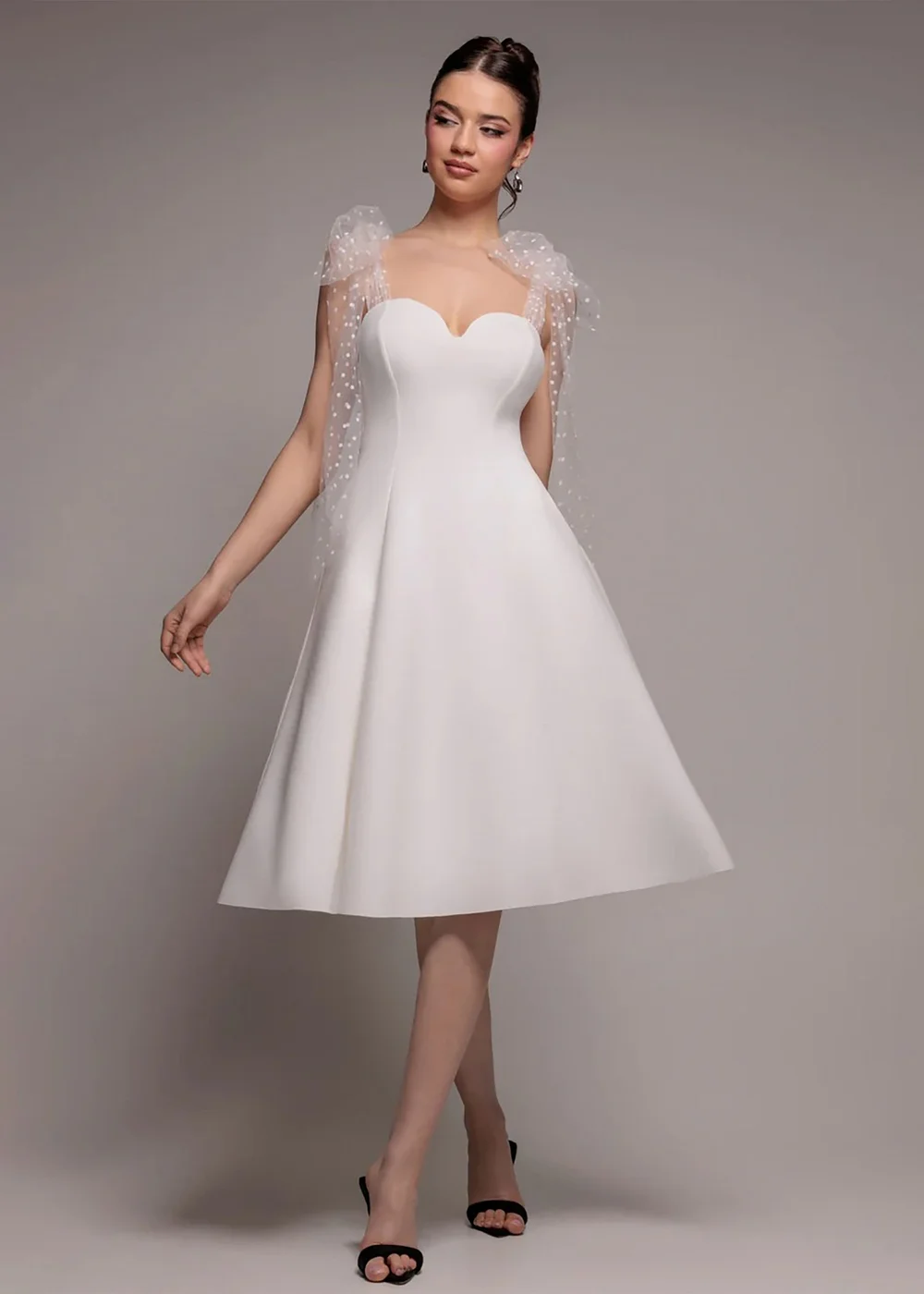 Goddiva White Scuba & Polka Mesh Bella Bow Multiway A Line Midi Dress - 14 Image 1