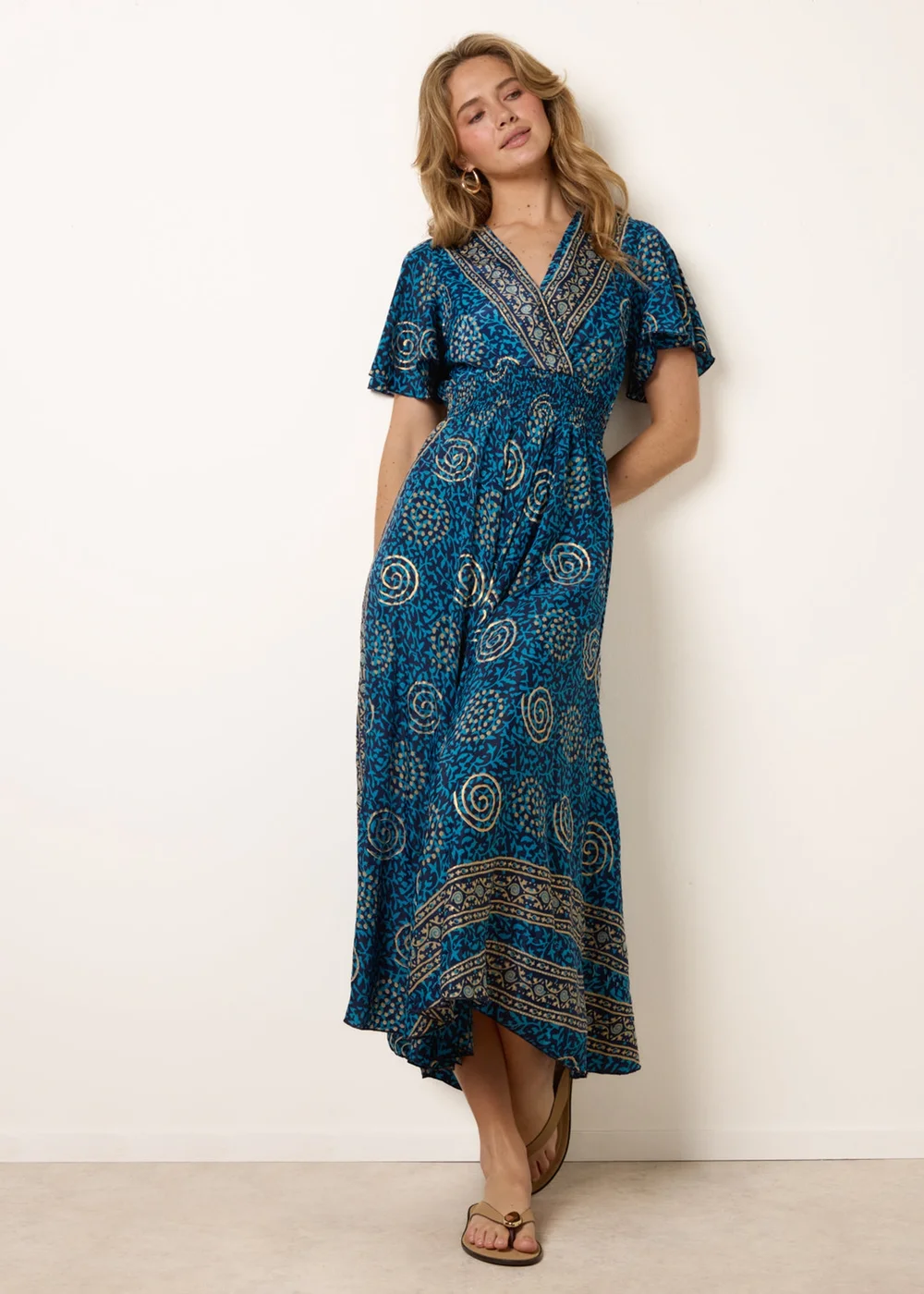 Blue Vanilla Blue Wrap Over Tie Back Maxi Dress - S/M Image 1