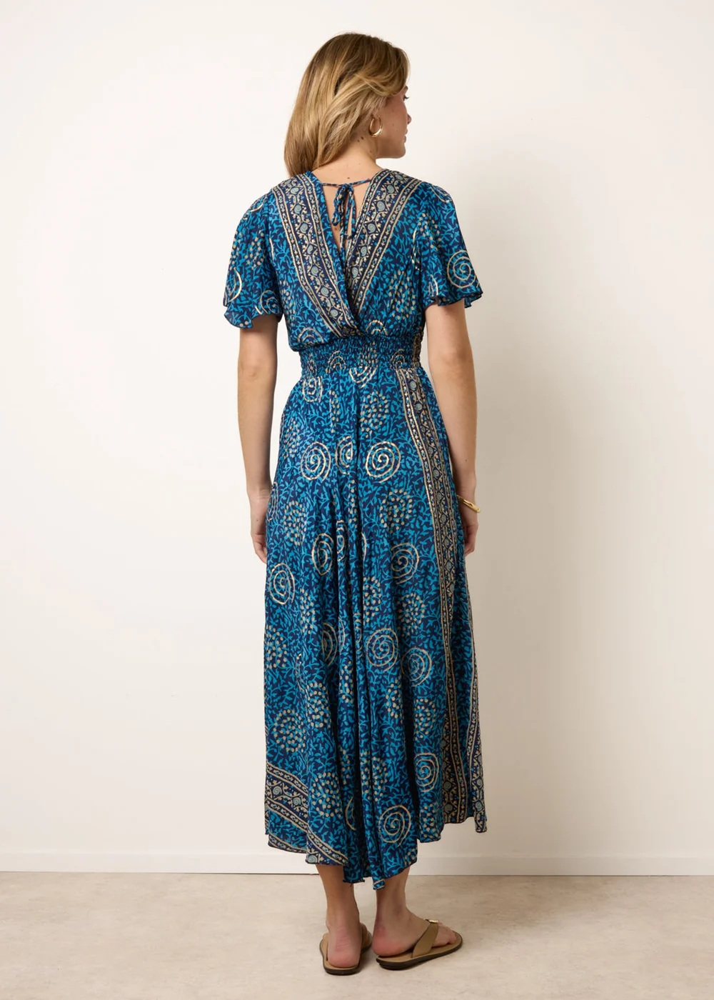 Blue Vanilla Blue Wrap Over Tie Back Maxi Dress - S/M Image 4