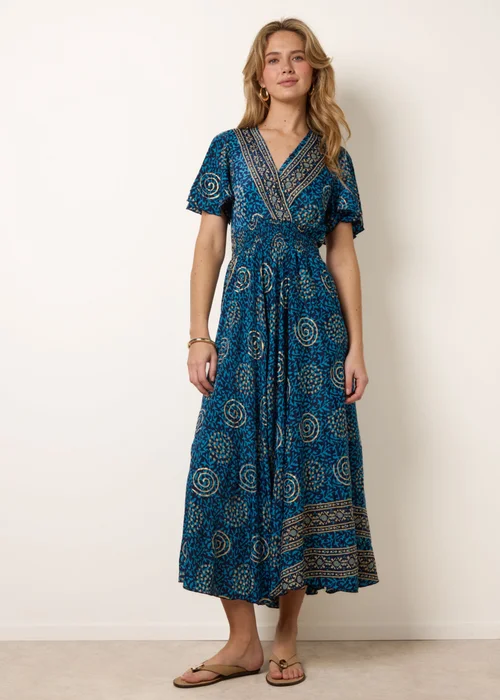 Blue Vanilla Blue Wrap Over Tie Back Maxi Dress - S/M Image 3