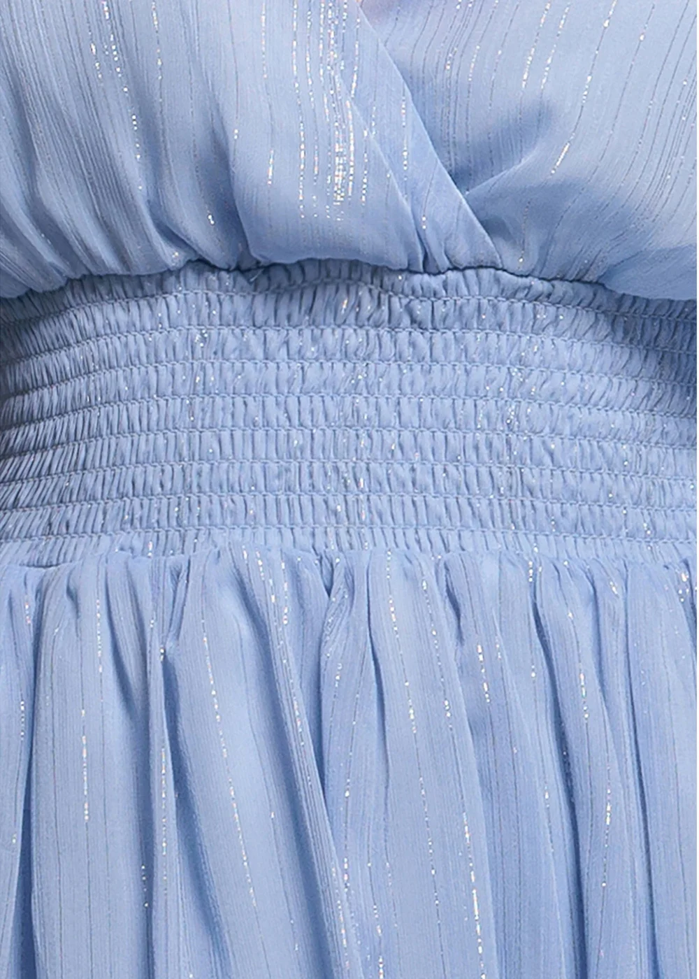 Goddiva Light Blue Plain Lurex Chiffon Tiered Midi Dress - 10 Image 4