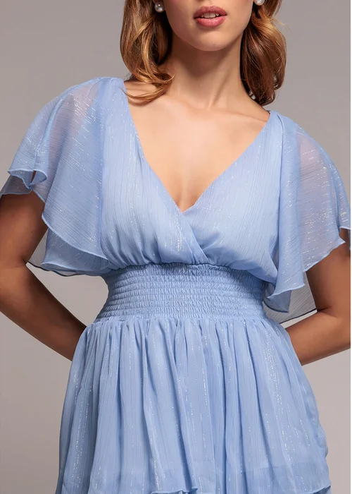 Goddiva Light Blue Plain Lurex Chiffon Tiered Midi Dress - 10 Image 3