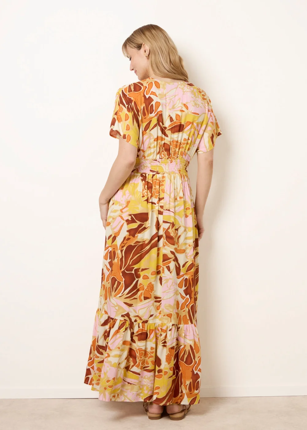Blue Vanilla Multi Tropical V Front Shirred Waist Maxi Dress - S/M Image 4