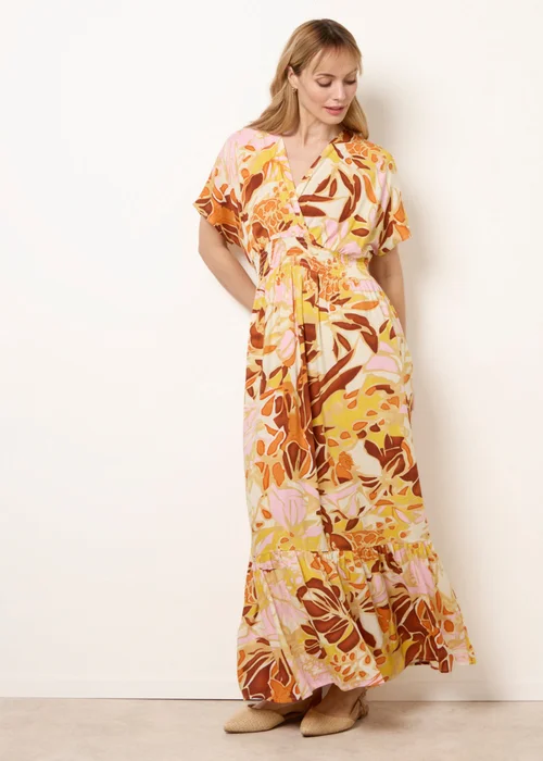 Blue Vanilla Multi Tropical V Front Shirred Waist Maxi Dress - S/M Image 3