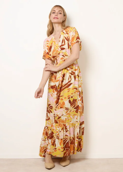 Blue Vanilla Multi Tropical V Front Shirred Waist Maxi Dress - S/M Image 1
