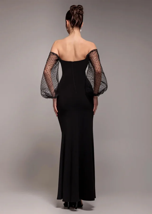 Goddiva Black Dobby Organza Bishop Sleeve Multiway Maxi Dress
