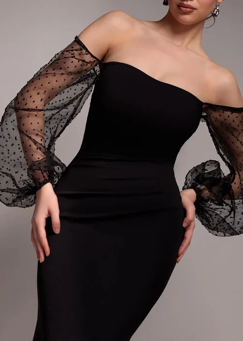 Goddiva Black Dobby Organza Bishop Sleeve Multiway Maxi Dress - 10 Image 3