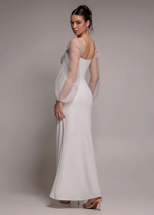 Goddiva White Dobby Organza Bishop Sleeve Multiway Maxi Dress - 12 Image 2