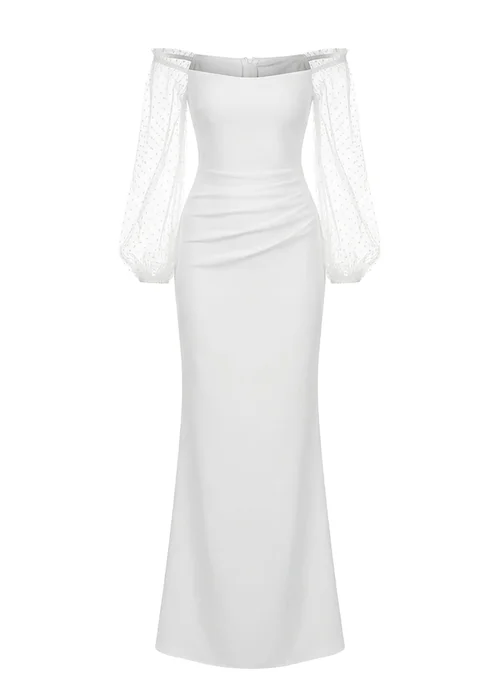 Goddiva White Dobby Organza Bishop Sleeve Multiway Maxi Dress - 12 Image 5