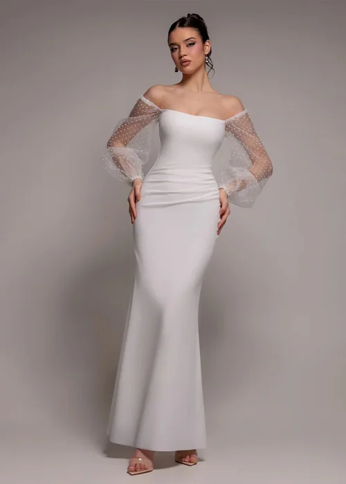 Goddiva White Dobby Organza Bishop Sleeve Multiway Maxi Dress - 12 Image 1