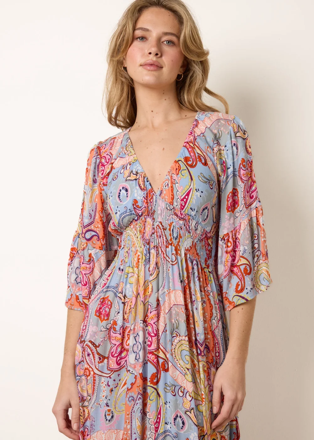 Blue Vanilla Multi Paisley Print V Neck Maxi Dress - S/M Image 2