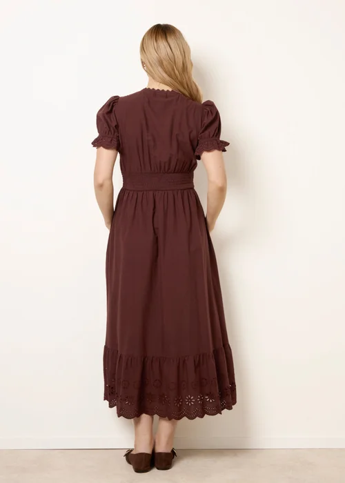 Blue Vanilla Brown Embroidery Detail V-Neck Maxi Dress - L Image 4