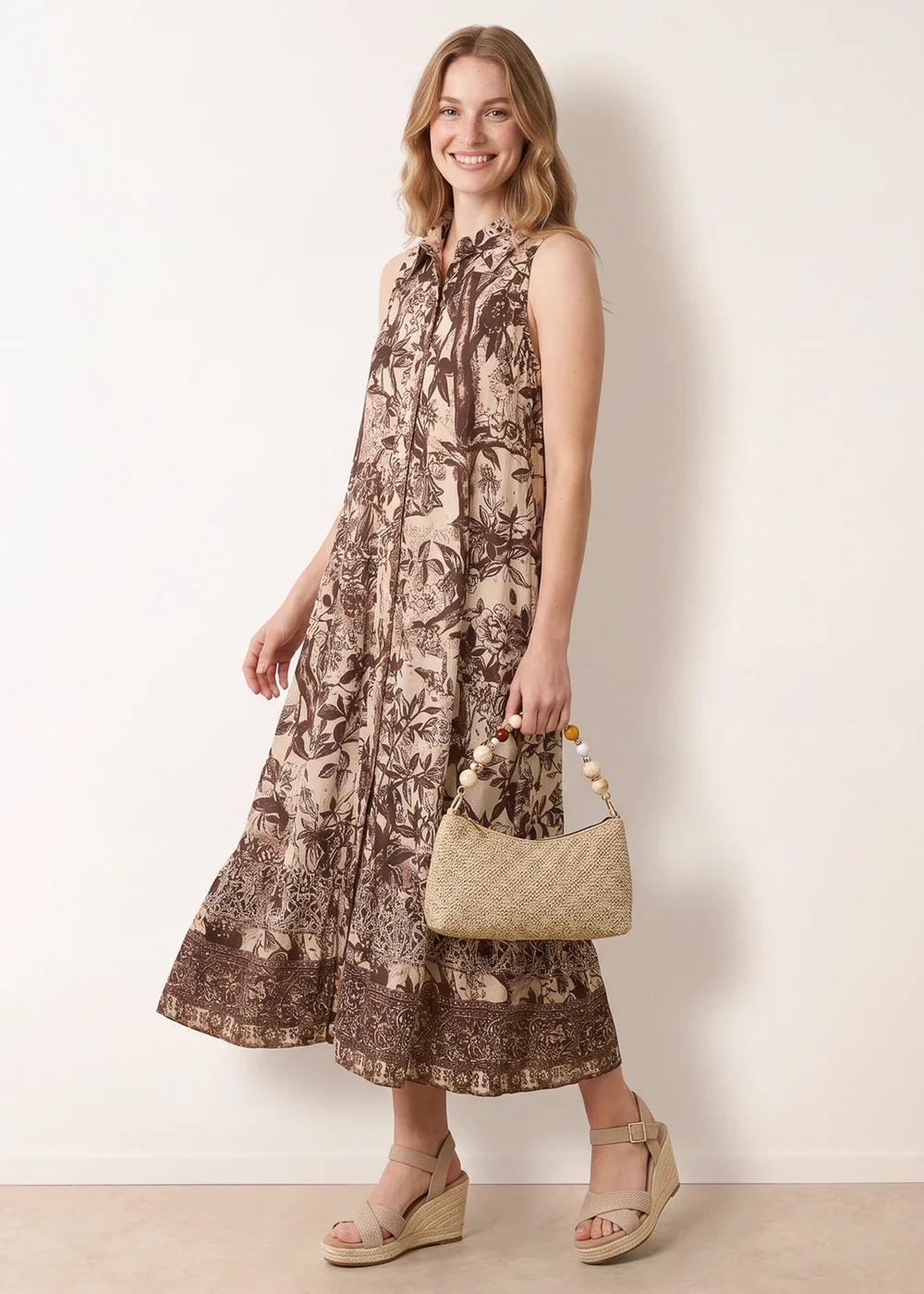 Blue Vanilla Brown Midi Shirt Dress - M Image 1