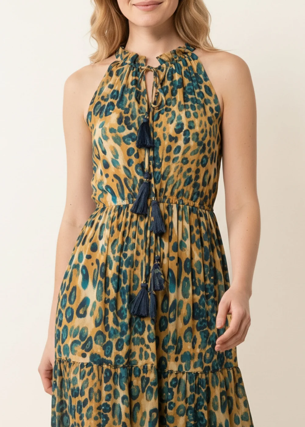Blue Vanilla Brown Diamante Tiered Tie Front Dress - S/M Image 3