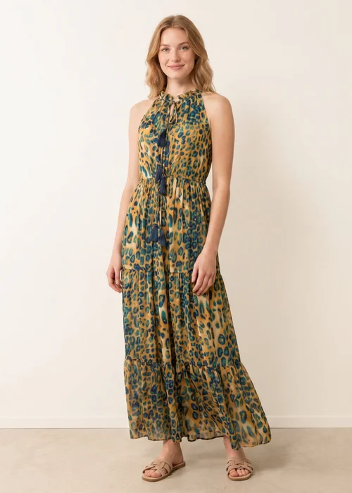 Blue Vanilla Brown Diamante Tiered Tie Front Dress - S/M Image 2