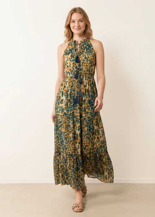 Blue Vanilla Brown Diamante Tiered Tie Front Dress - S/M Image 1