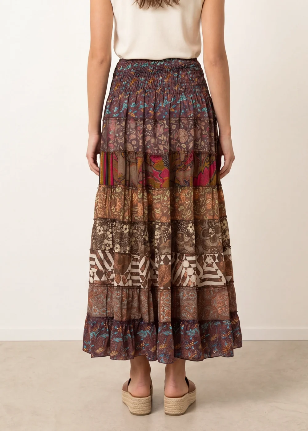 Blue Vanilla Brown Multi Print Shirred Skirt - One Size Image 4