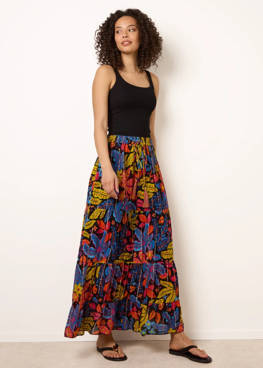 Blue Vanilla Black Tiered Bright Maxi Skirt - S/M Image 1