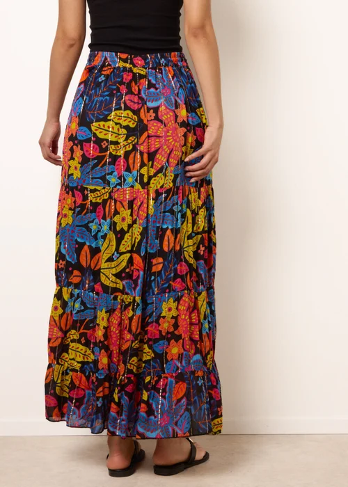 Blue Vanilla Black Tiered Bright Maxi Skirt - S/M Image 4