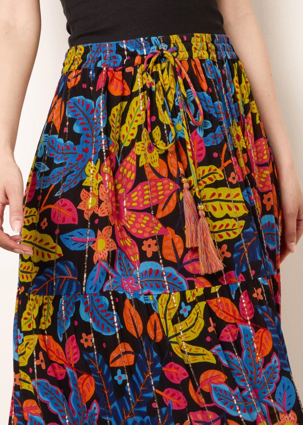 Blue Vanilla Black Tiered Bright Maxi Skirt - S/M Image 3
