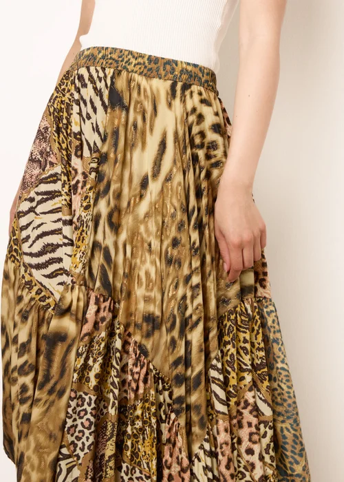 Blue Vanilla Brown Animal Asymmetric Midi Skirt - One Size Image 4