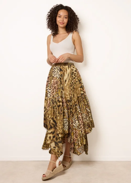 Blue Vanilla Brown Animal Asymmetric Midi Skirt - One Size Image 1