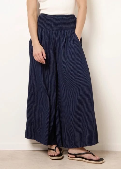 Blue Vanilla Navy Wide Leg Shirred Waist Wavy Trousers - S/M Image 2