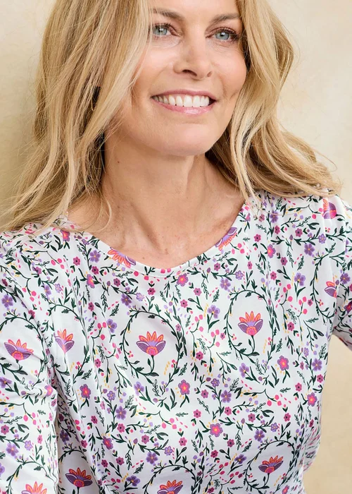 Cotton Traders Ivory Ladies 3/4 Sleeve Boat Neck Printed Top - 22 Image 3