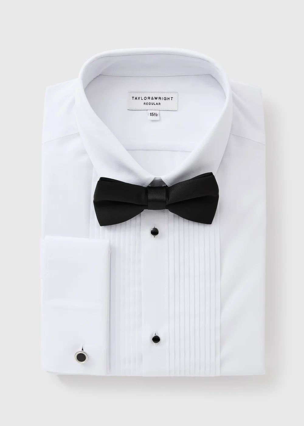 Taylor & Wright White Pleated Front Dinner Shirt & Bow Tie - 15 Collar Image 1