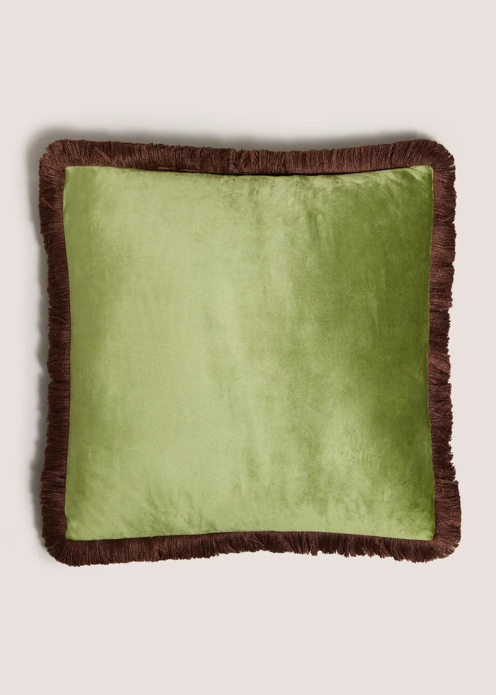 Green & Brown Fringe Cushion Image 1
